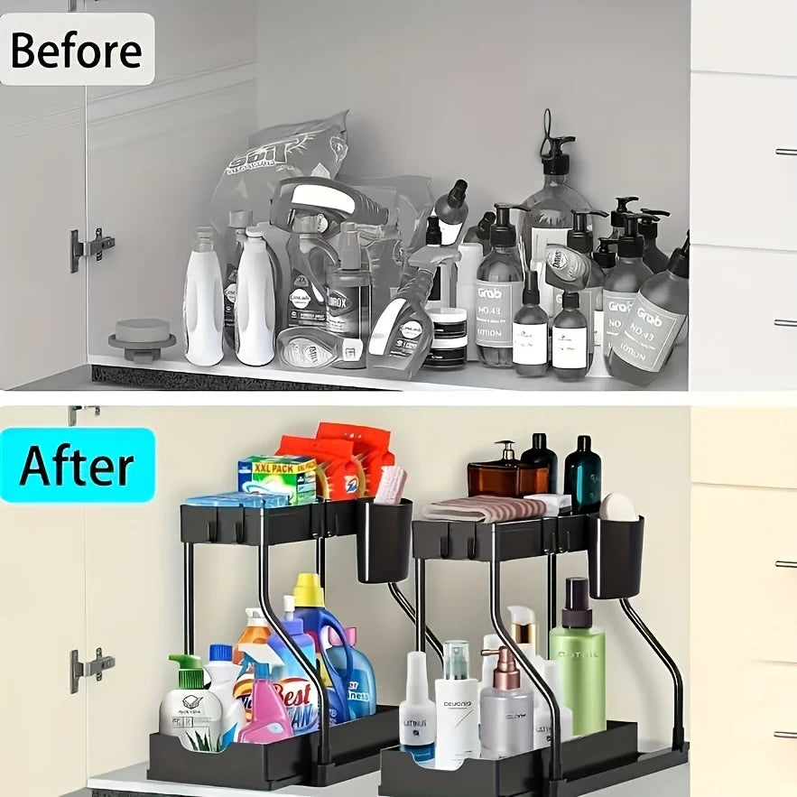 2-tier under sink organizer with pull-out drawer