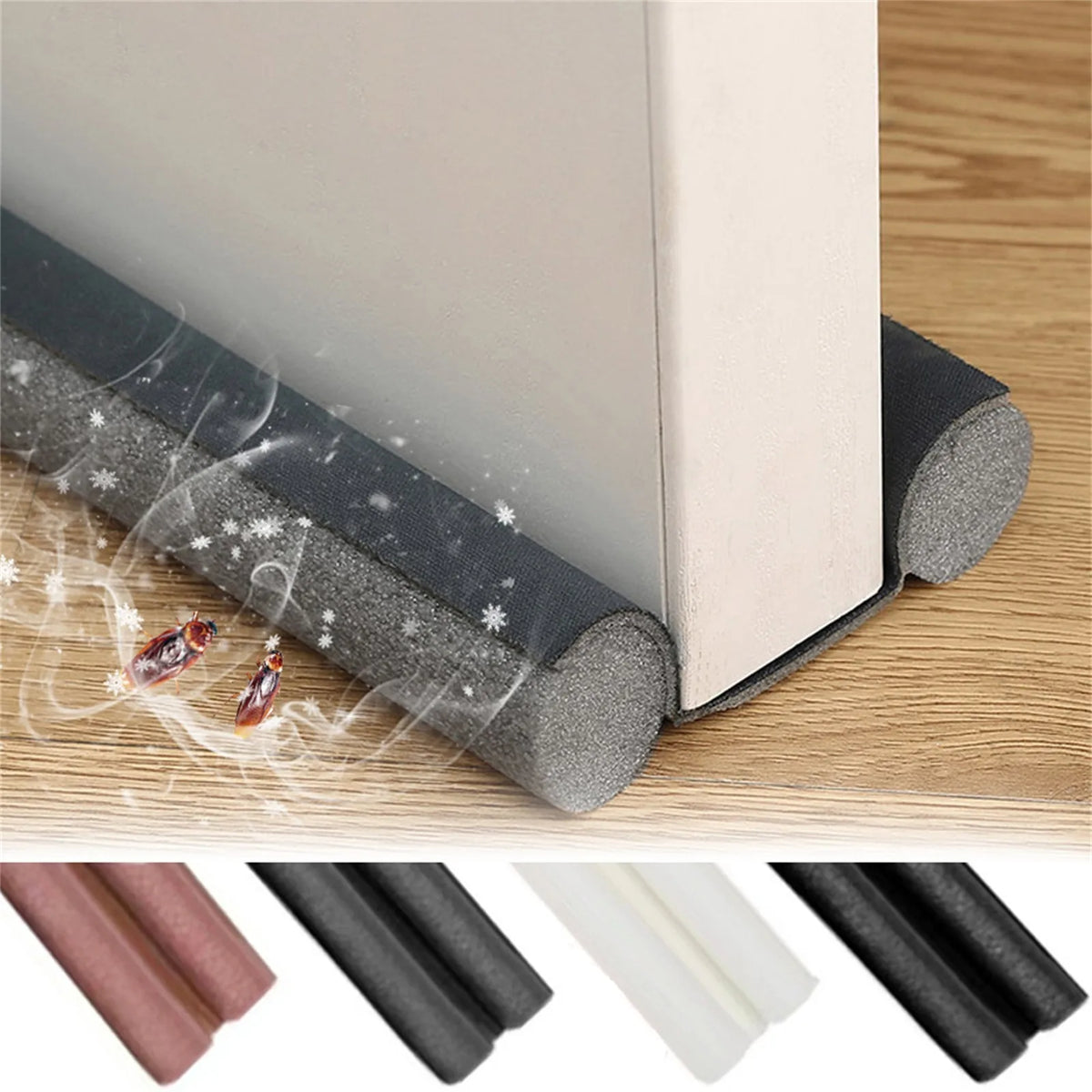 Twin door draft stopper under a door