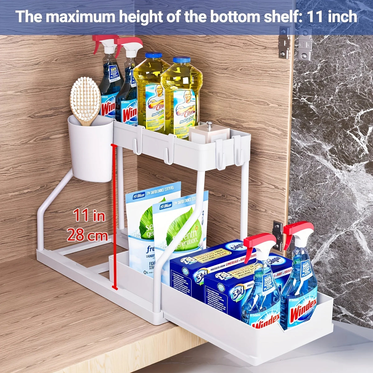 2-tier under sink organizer with pull-out drawer