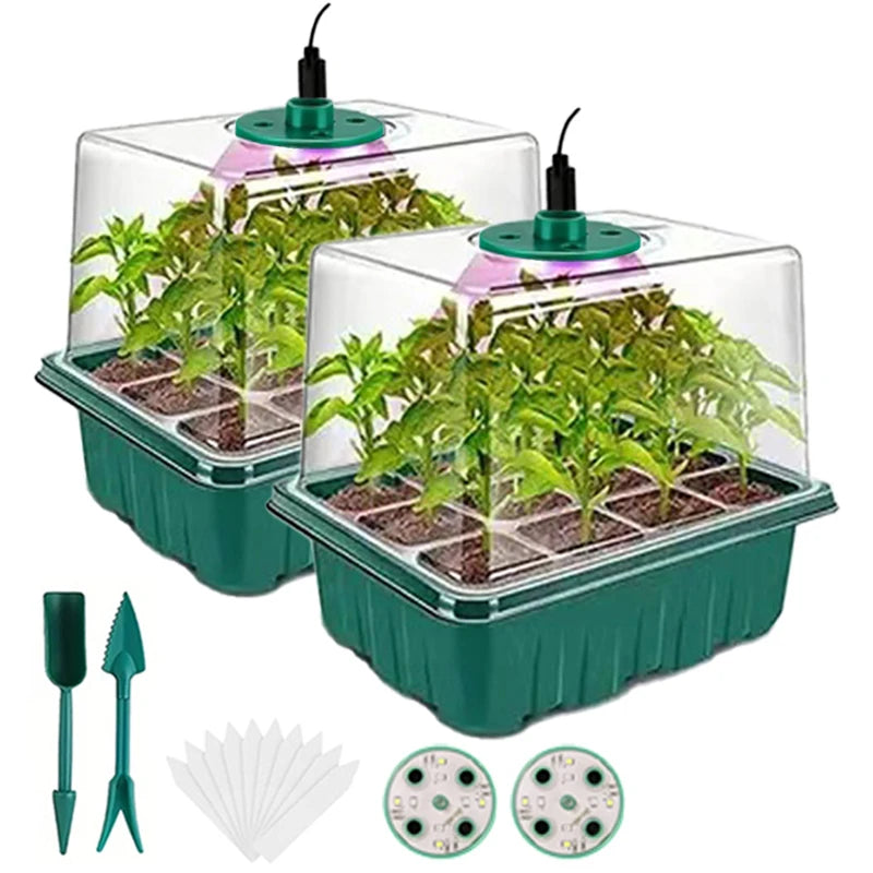 Seed starter tray with grow light and humidity dome
