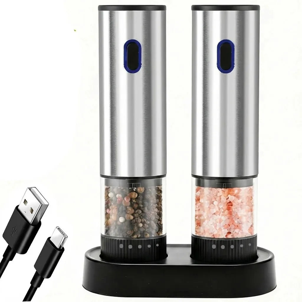 Electric salt and pepper grinder set of 2 with base