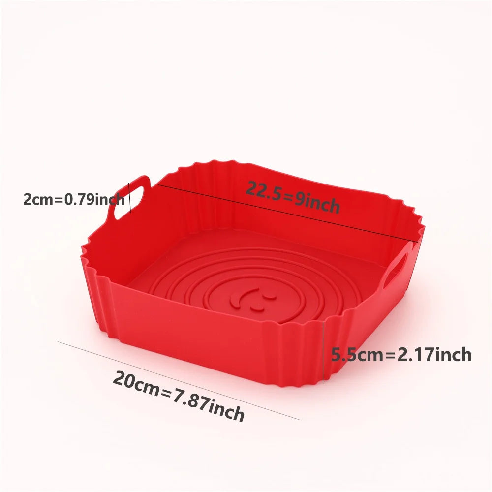 Square silicone air fryer liner in red