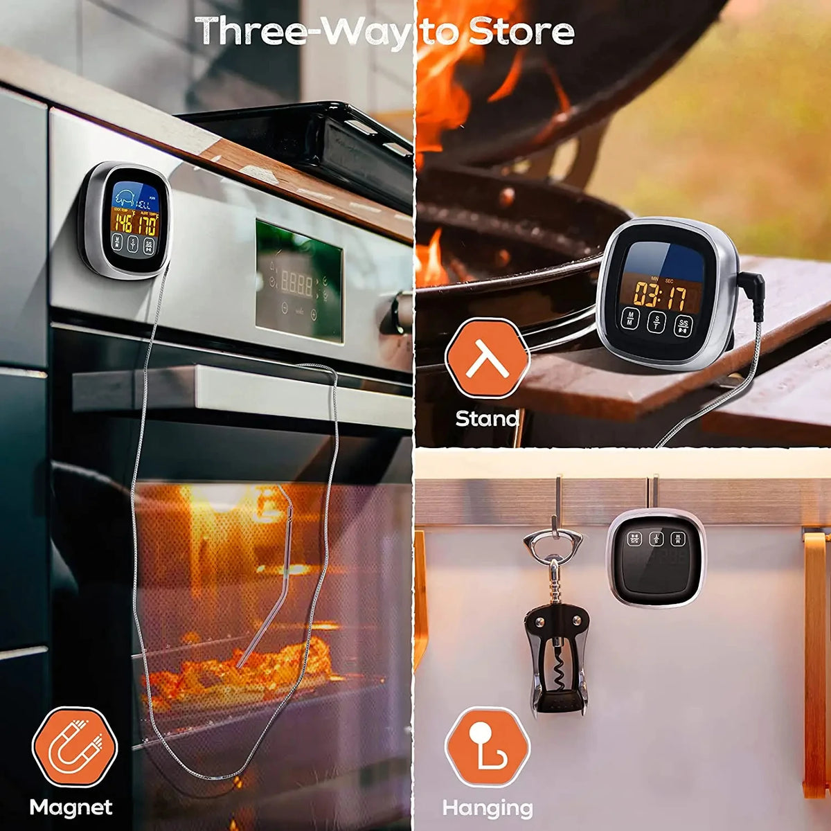 Digital meat thermometer with probe