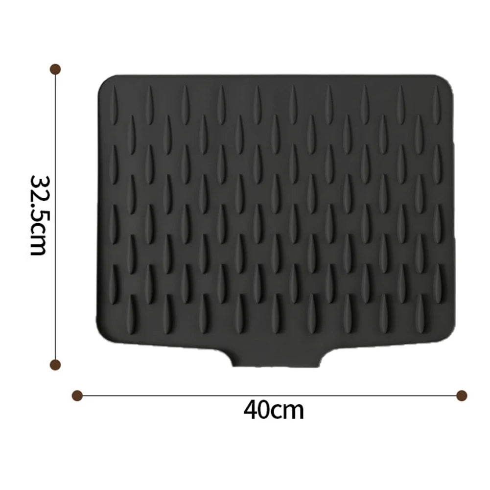 Silicone dish drying mat with tilted draining design