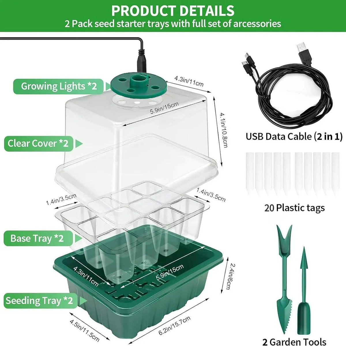 Seed starter tray with grow light and humidity dome