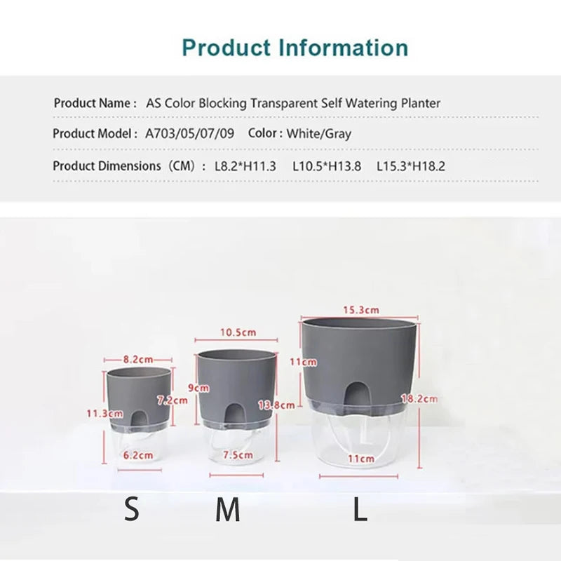 Self-watering plant pot with clear water reservoir
