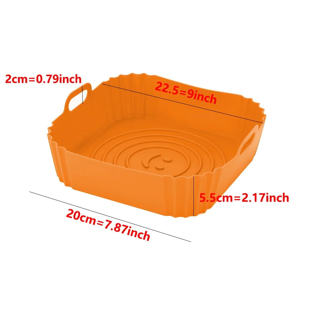 Square silicone air fryer liner in orange