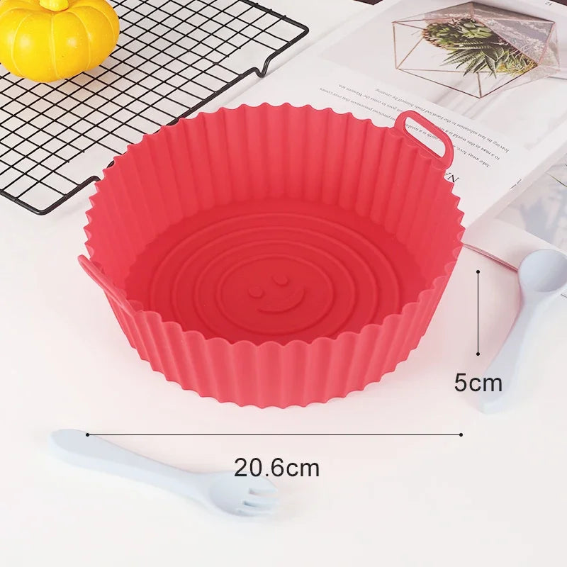 Round silicone air fryer liner in red