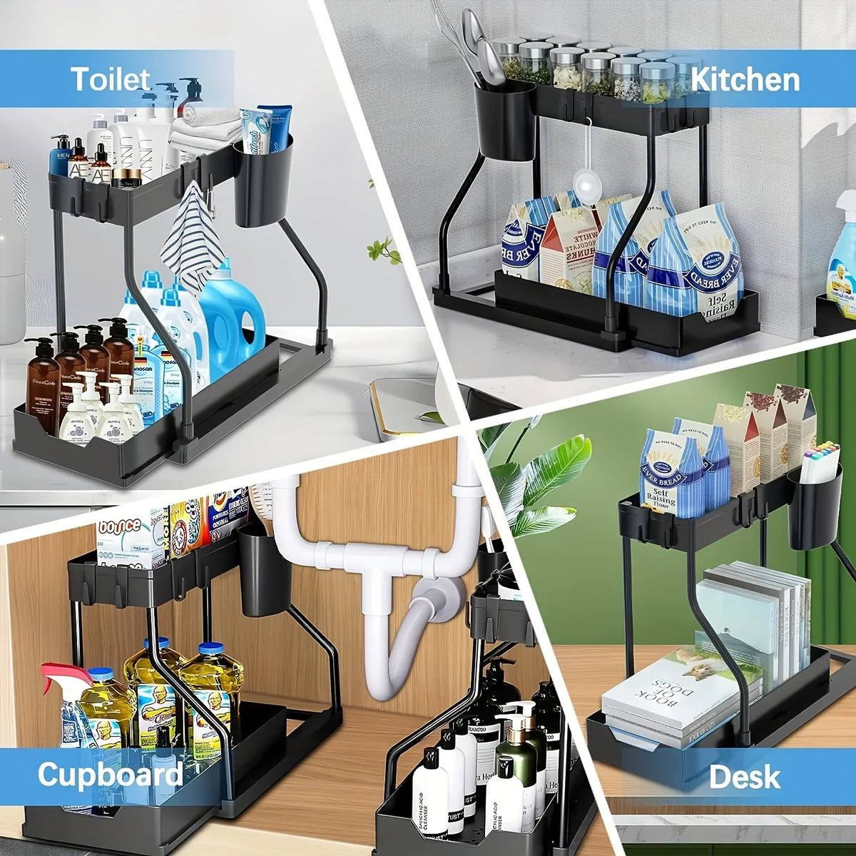 2-tier under sink organizer with pull-out drawer