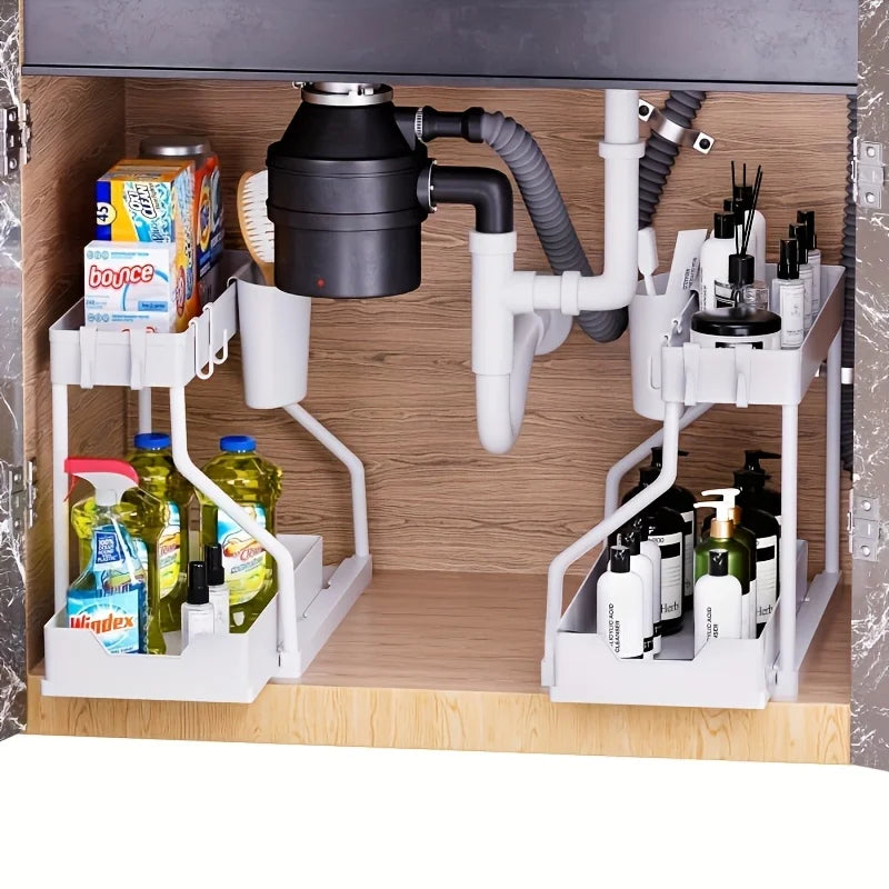 2-tier under sink organizer with pull-out drawer