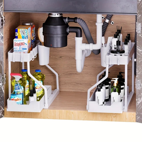 2-tier under sink organizer with pull-out drawer