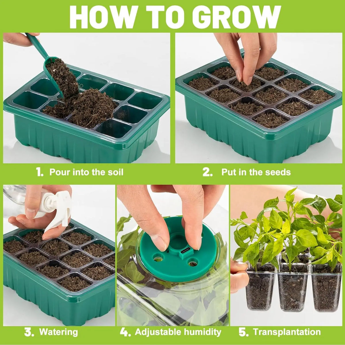 Seed starter tray with grow light and humidity dome