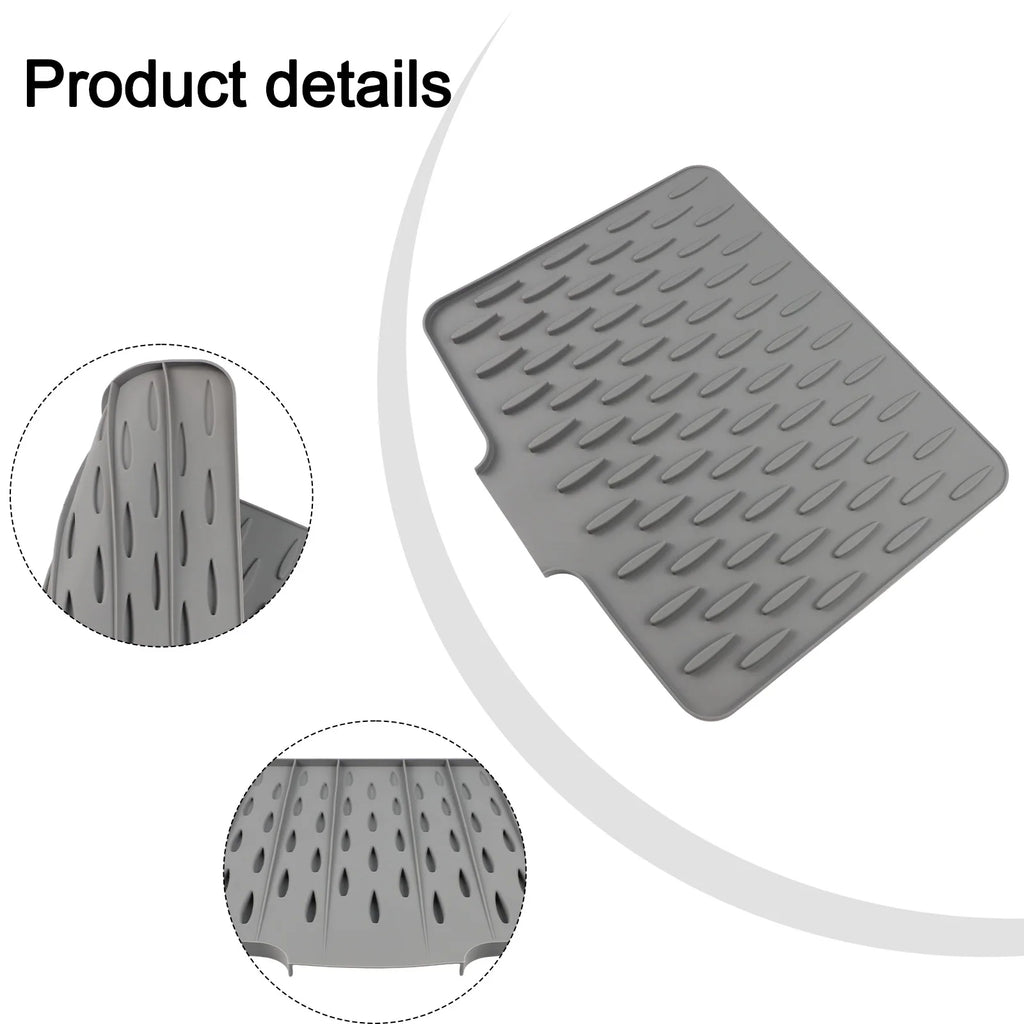 Silicone dish drying mat with tilted draining design