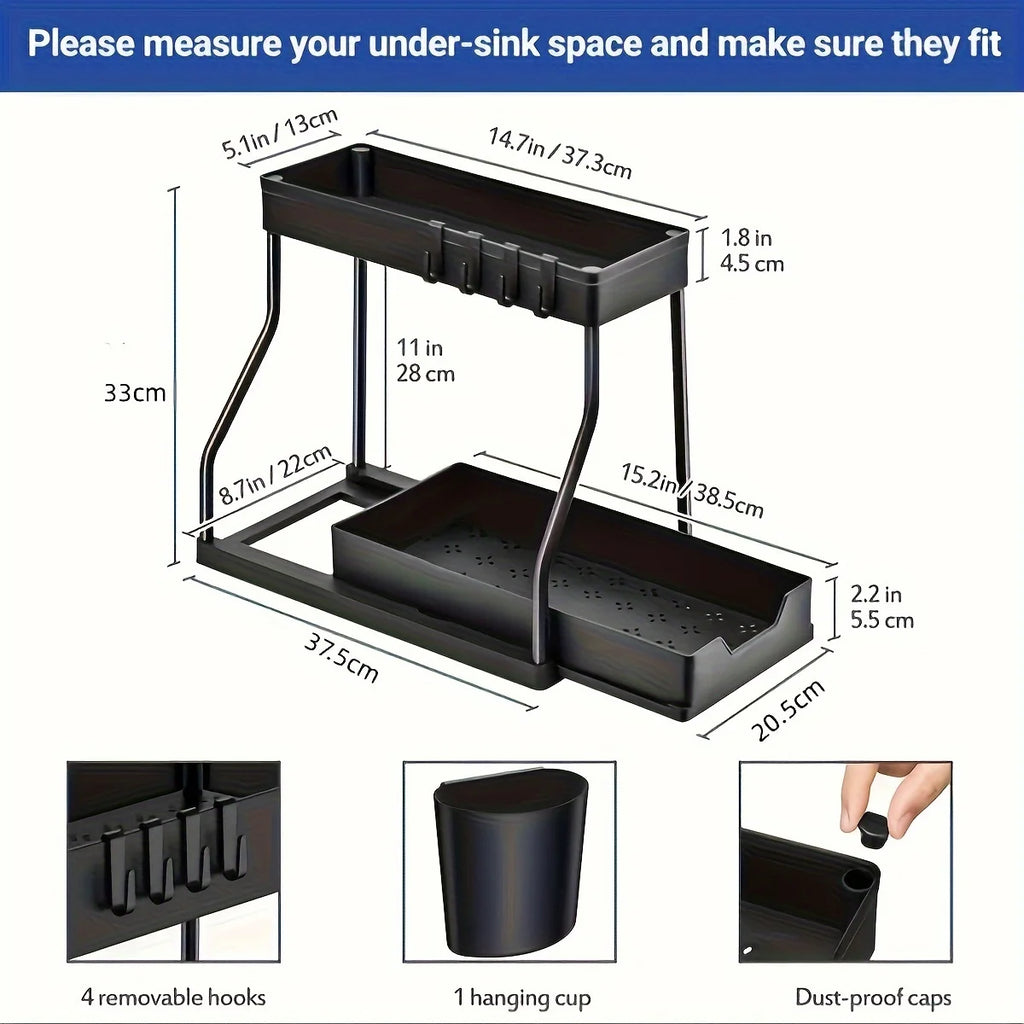 2-tier under sink organizer with pull-out drawer