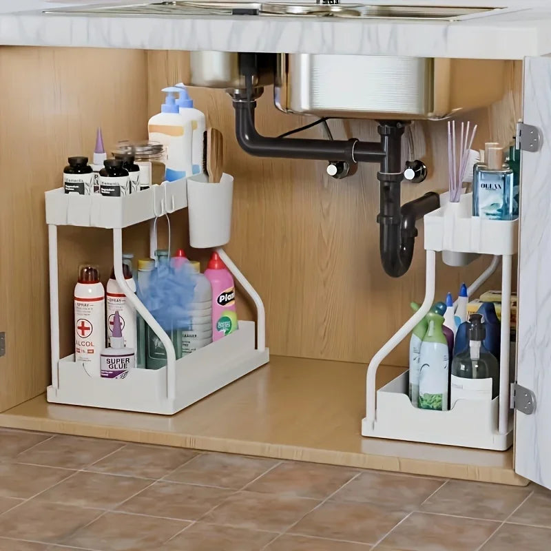 2-tier under sink organizer with pull-out drawer