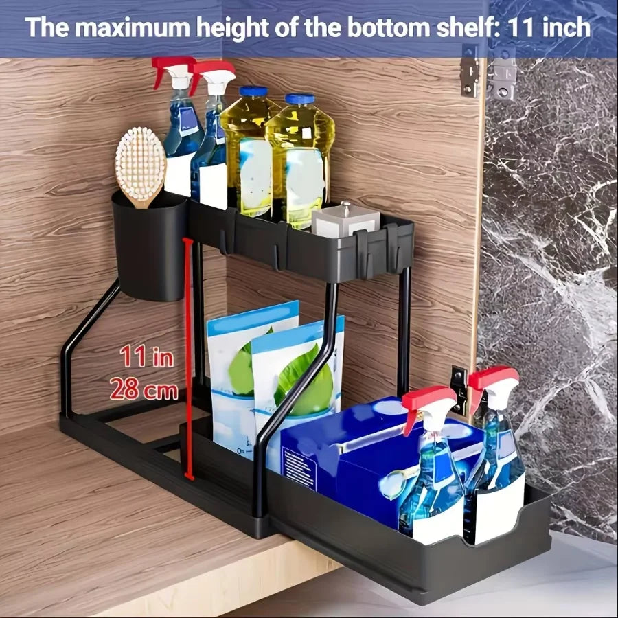 2-tier under sink organizer with pull-out drawer